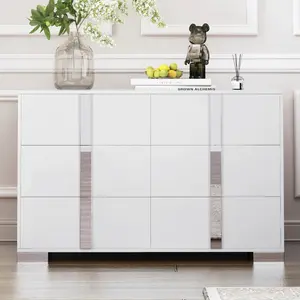6-Drawer Capacity Wood Dresser for Bedroom, Modern Closet Chest with Metal Mirrored Legs, Office Storage Cabinet Furniture, White
