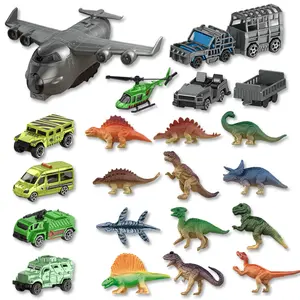 Frontoytall 22 Pieces Military Toy Set for Kids 3+, Dinosaur Figures & Army Vehicles, STEM Toys Imaginative Play with Car & Airplane Toys, Educational Learning Toy for Boys Girls, ASTM Certified