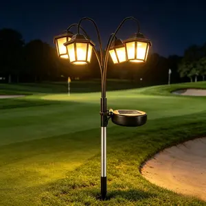 Outdoor Retro Solar Garden Light, Outdoor Pathway Lighting, 4-LED Hexagonal Warm Light Lantern, Floor Inserted Retro Chinese Palace Style, Energy-Saving Induction Pile Light, Suitable for Backyard, Wedding, Terrace Atmosphere Light, Solar Lights Outdoor