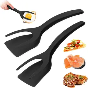 2-Pack Egg Turner Clip Suitable for Non-Stick Pans and Frying Pans 2-in-1 Grip and Flip Kitchen Clip, High Temperature Resistant BPA-Free Cooking Utensil, Suitable for Pancakes, Fish, Eggs, Toast (Black)