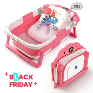 Baby Bathtub,Collapsible Baby Bath Tub with Thermometer & Soft Floating Cushion,Portable Travel Baby Bathtubs for Newborns to Toddlers 0-36 Months(Crab Pink)