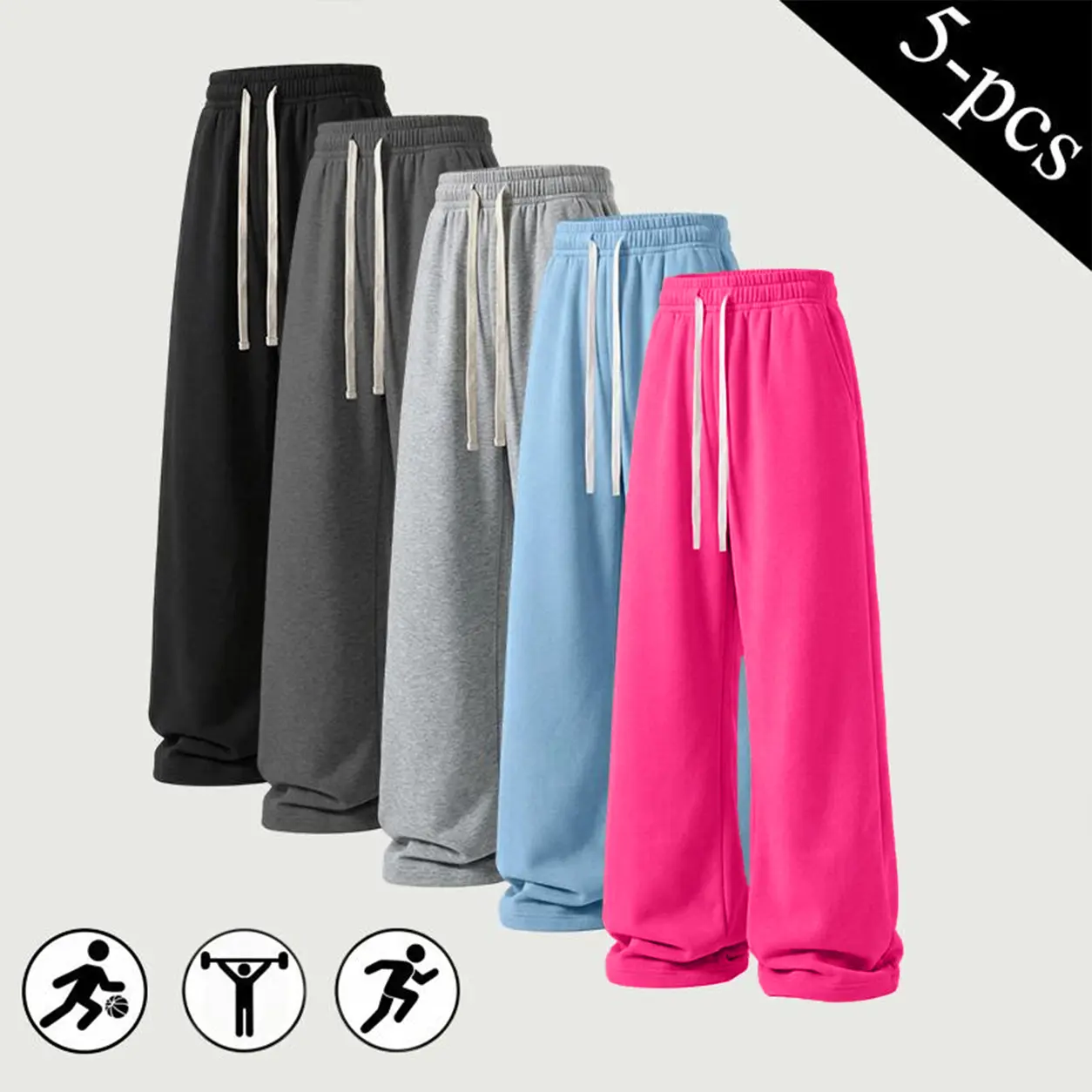 5-piece loose wide sweatpants set | 5 color options available | Everyday relaxed wear | Soft sweatpants | Comfortable sweatpants | Warm loungewear pants for home | Fleece sweatpants | Casual pants for autumn/winter