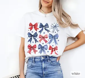【100% cotton】 USA Bow Graphic Tee, Patriotic America Bow Shirt for July 4th & Memorial Day, USA Election Theme Print Top, Soft Casual Cotton, Loose Fit Streetwear, Independence Day Outfit for Men Women