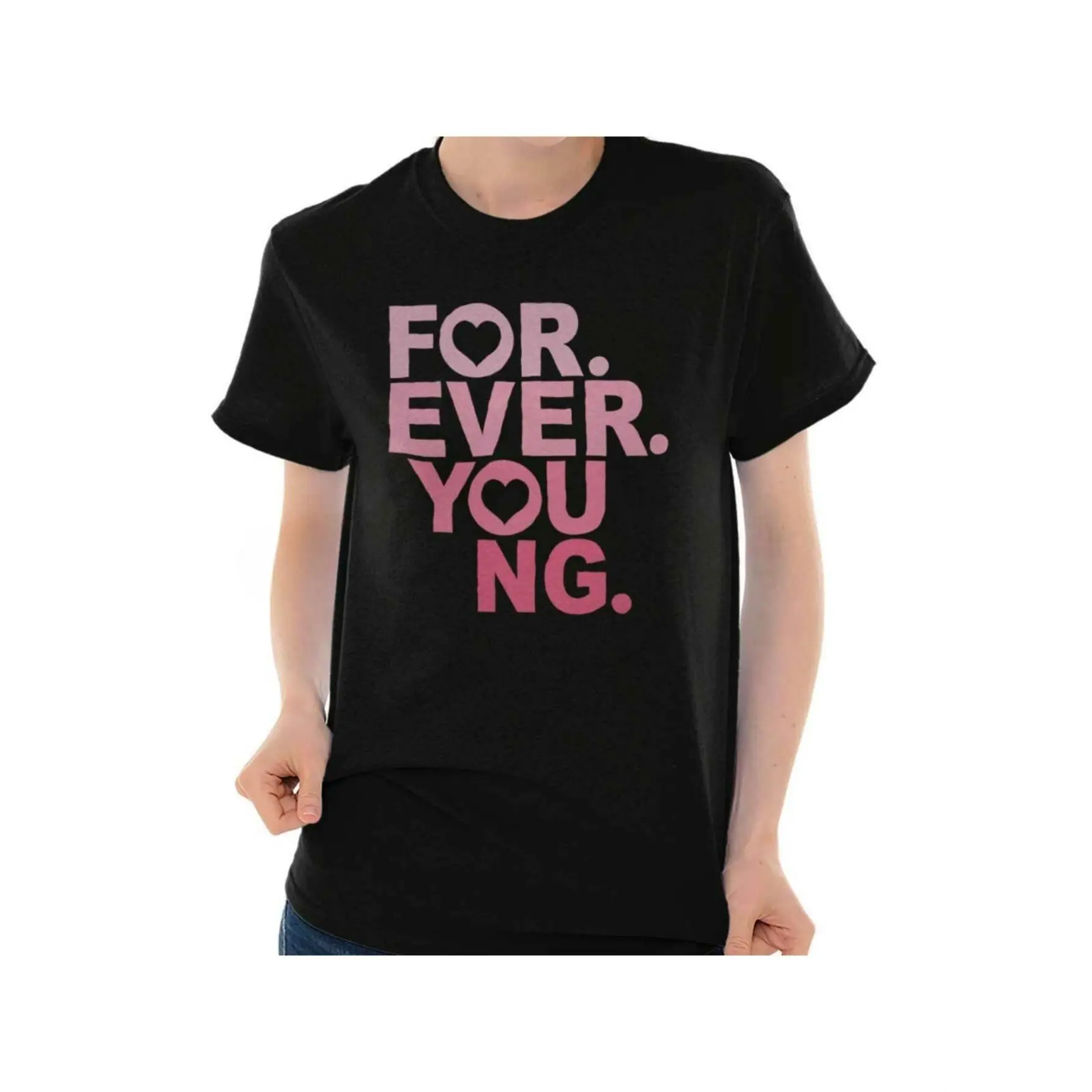Women's Classic Round Neck Solid Shortsleeve Tshirt - Soft Fabric, Flattering Fit, Striking Pink "Forever Young" Letter Print, Machine Washable Casual Top for Parties, Outings (Available in 2XL,3XL,4XL,5XL)