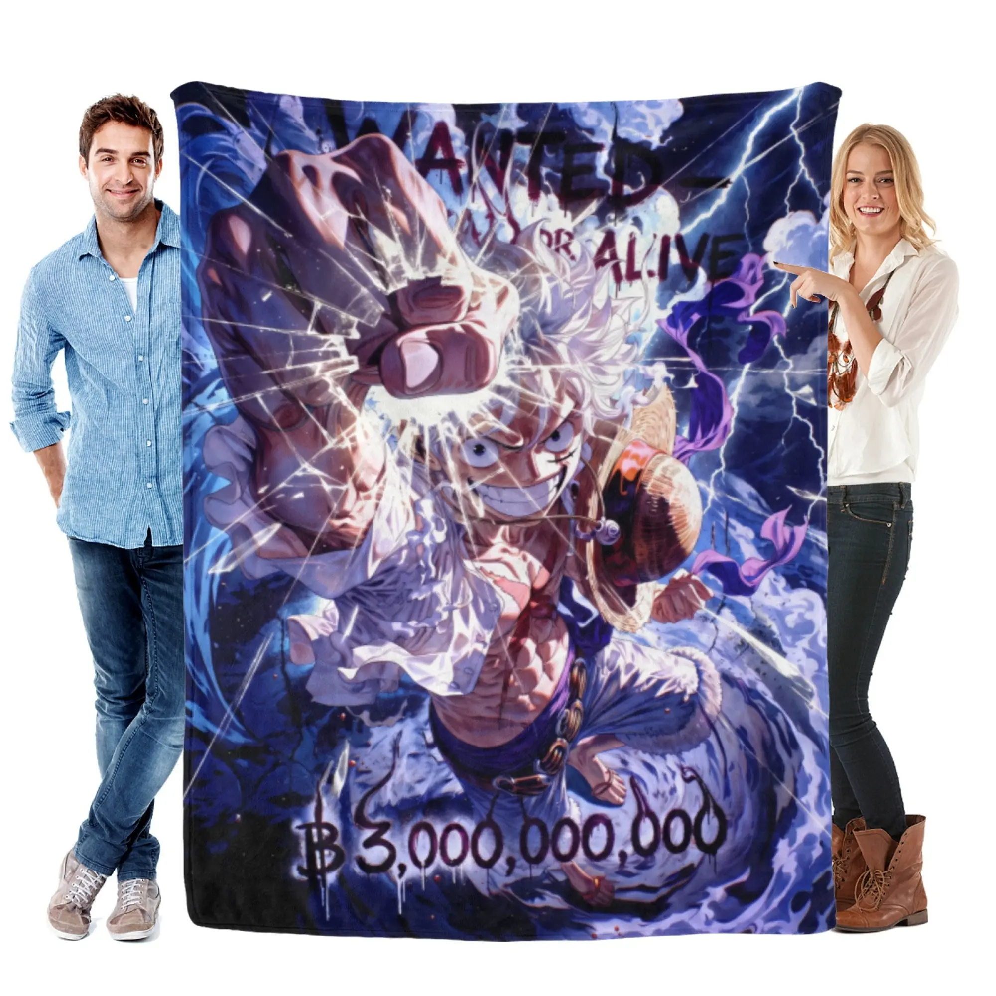 [SummerVibes] TOEI ANIMATION One Piece Luffy Gear 5 Bounty Flannel Blanket - Soft Cozy 2D Anime Print Throw for Couch, Bed, Office & Fans