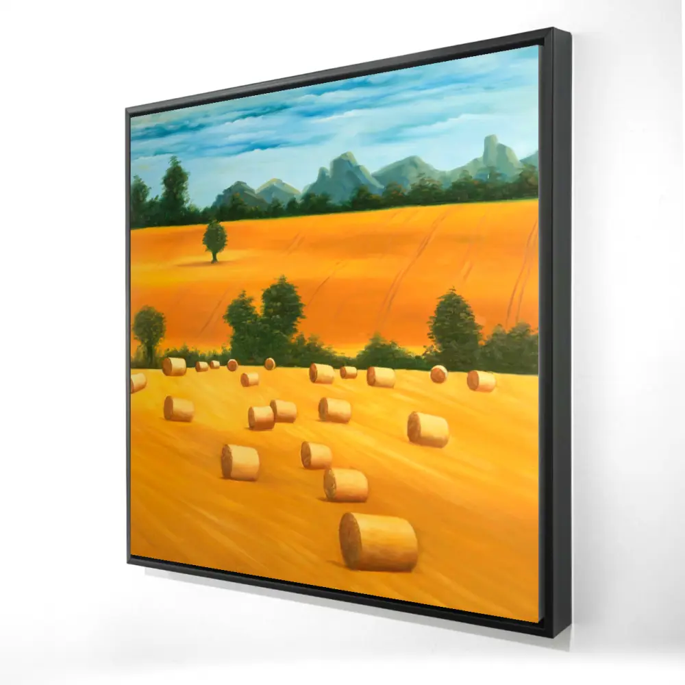 212 MAIN Artistic Framed Wall Art - 24x24 in. Rustic Gold Fields Hay Bale Landscape Print, Farmhouse Home Decor for Bedroom Artwork