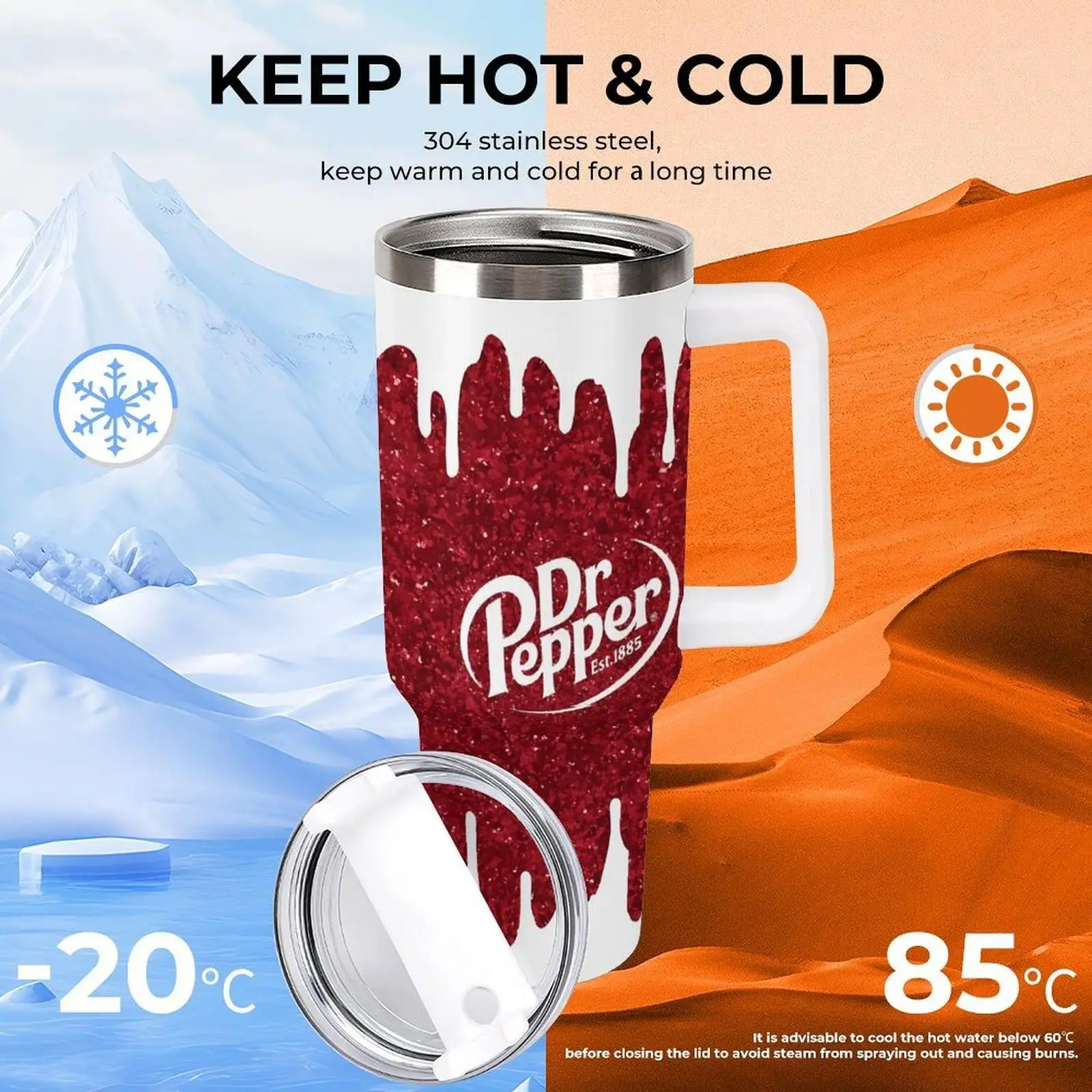 40oz Insulated Mug with Handle, Paint Drop Design, Holiday Gift, Glittering Stainless Steel Design, the Perfect Gift for Chili Lovers 40oz Insulated Mug with Handle, Paint Drop Design, Holiday Gift, Glittering Stainless Steel Design, the Perfect Gift for Chili Lovers