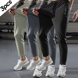 Men’s Stretch Drawstring Joggers – 3-Pack Casual Athletic Pants with Zipper Pockets, Suitable for Gym, Basketball, Camping, Fishing, Beach Running