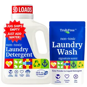 Truly Free Natural Laundry Detergent Powder for Sensitive Skin | Non-Toxic & Safe for Baby Clothes | Lavender & Eucalyptus Signature Scent | Includes Empty Refillable Jug + Refill Pouch - Just Add Water! | 50 Loads