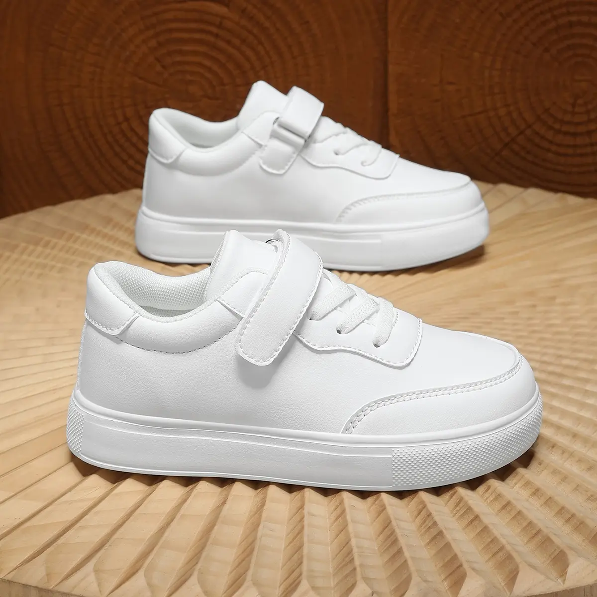 Kids White School Shoes Boys Girls Casual Sneakers with Velcro Strap Comfortable Uniform Shoes Kids White School Shoes Boys Girls Casual Sneakers with Velcro Strap Comfortable Uniform Shoes