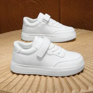 Kids White School Shoes Boys Girls Casual Sneakers with Velcro Strap Comfortable Uniform Shoes