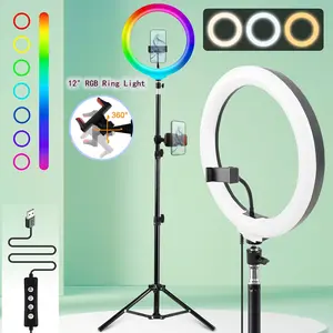 UEGOGO Ring Light with Tripod Stand and Phone Holder 12 Inch RGB Ringlight Multi RGB Modes Bi-Color Adjustable LED Selfie Halo Light Kit for Live Stream Photography Zoom Makeup Convenient Access Cellphone Smartphone