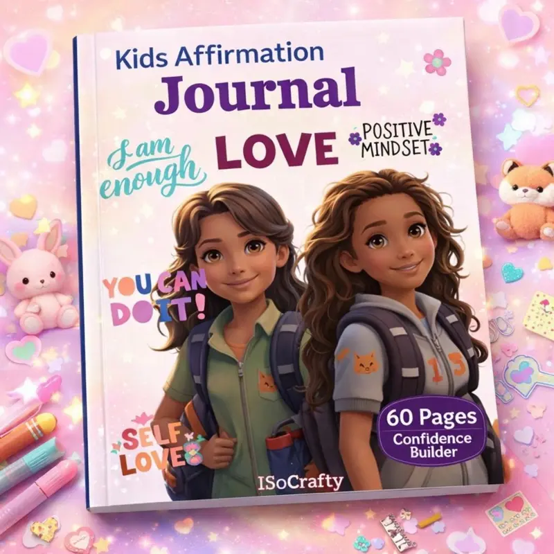 Kids Affirmation Journal, Self Love, Gratitude, Confidence Builder, Ages 6-12