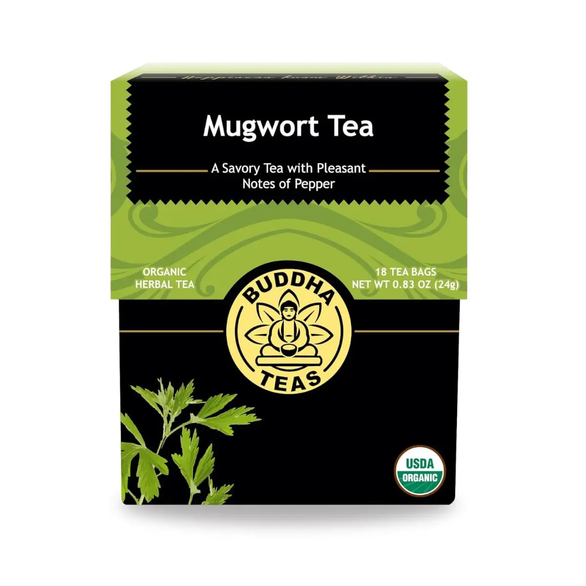 Buddha Teas - Organic Mugwort Tea - Herbal Tea - Single Ingredient - Earthy, Mild Bitter Taste & Refreshing Finish - Enjoy Hot or Cold - Caffeine Free - 100% Kosher & Non-GMO - 18 Tea Bags (Pack of 1)