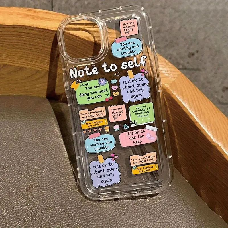 Customized TPU Smartphone Casing, Crystal-Clear iPhone Case with Cartoon Label & Inspirational Phrases, Shockproof Antiyellowing Lightweight Handheld Phone Accessory with Button Protection, Drop-Resistant for iPhone 11 12 13 14 15 16 17 Pro Max Plus