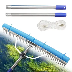 Landscape Rake, Adjustable Lightweight Pond Rake 36" Width Aluminum for Removing Weeds, Leaves, Beautifying Coastlines and Beaches