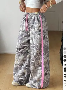 Women's Casual Loose Fashion Streetwear Pants, Fitted Elastic Waist, Natural Waist, Long Regular Fit, All Seasons, Comfortable and Stylish, Casual Bohemian Trousers