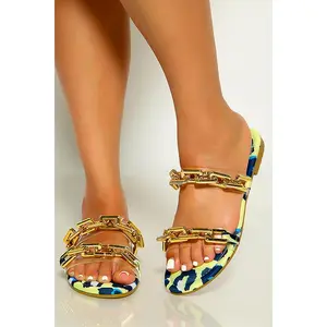 Leopard Print Gold Chain Sandals