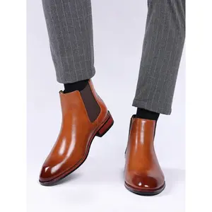 Men's Business Formal PU Leather Chelsea Boots, Classic Retro Boots for Work Office, Male All-match Boots for Daily Wear