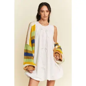 Striped Balloon Sleeve Cardigan