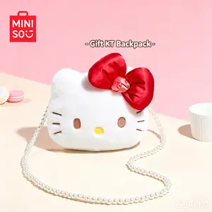 MINISO Hello Kitty Gift Series Plush Backpack & Crossbody Bag. Adorable cartoon design, soft plush material and large capacity. Practical daily bag, lovely accessory for girls. Perfect gift choice for festivals, travel and daily use.