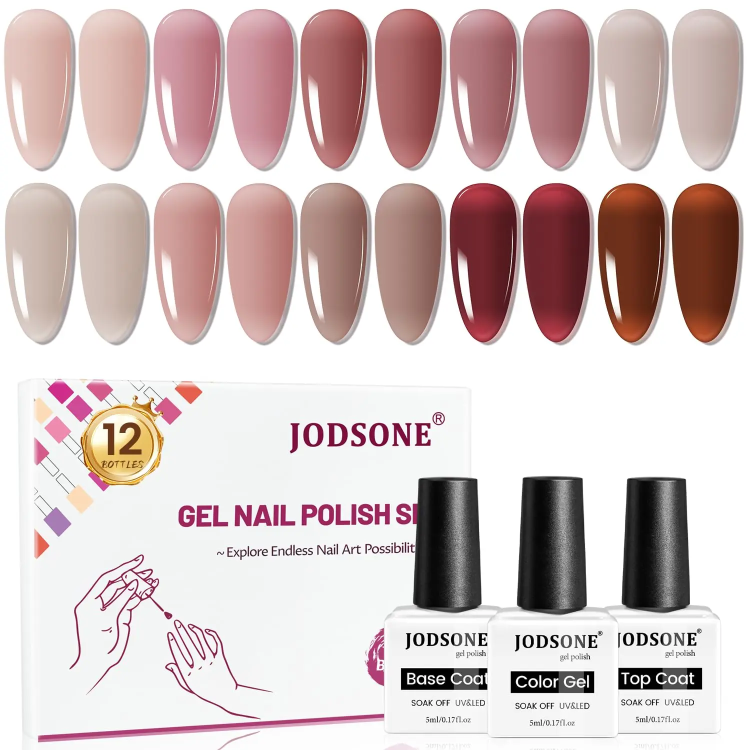 JODSONE 12-Piece Jelly Manicure Kit with 10 Translucent Colors, Long-Lasting Gel for Natural Nails, DIY Beauty Products for Home or Salon, Anniversary Gift, Cosmetic, Gel Nail Polish, Adults, Holiday, Cure With Lamp, Cure Under Light, Home/Salon, Gel Nail