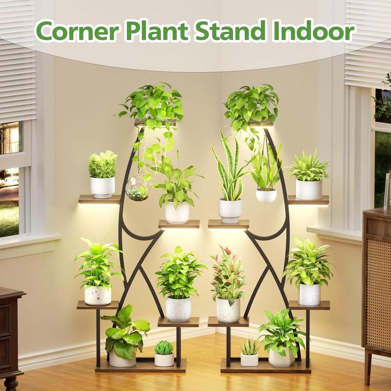 POZILAN Plant Stand Indoor with Grow Lights - 2 Pack Corner Plant Shelf, 6 Tiered 45" Indoor Plant Stands for Multiple Plants, Plant Rack Display Holder, Flower Stands for Living Room Patio Home