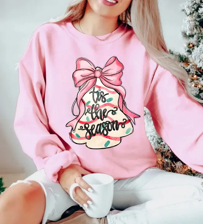Tis The Season Christmas Coquette Sweatshirt, Christmas Tree Cake Sweatshirt, Pink Christmas Sweatshirt, Vintage Christmas Shirt, Little Debbie Christmas Cakes Shirt, Christmas Coquette Hoodie, Xmas Gift
