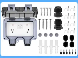 IP66 Waterproof 2-Gang Outdoor Electrical Outlet with Cover, Switch & Indicator Light, Weatherproof Exterior Wall Electrical Box for Wet Garden, Swimming Pool
