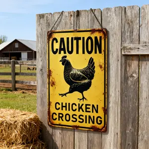 Vintage "Caution Chicken Crossing" 2D Flat Aluminum Sign - 8x12 Inch Rustic Wall Decor for Farm, Ranch, Country Home, and Garden, Garden Decoration |   Vintage Wall Art |   Weathered Finish, Chicken Decor