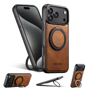 Built-in 360° rotating magnetic stand case, compatible with MagSafe, military-grade shockproof protective cover with invisible rotatable kickstand