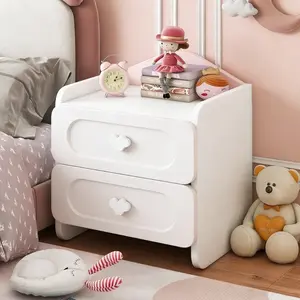 Cute bedside cabinet with three-sided raised guardrail, safe and sturdy 2-drawer storage cabinet, advanced rounded corner design, simple and cute cartoon bedside table, suitable for bedroom and study, suitable for both boys and girls