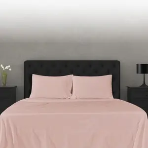 Orbby Blush Pink Jersey Knit Bed Sheet Set 3PC – Soft Stretch T-Shirt Feel Bedding, Deep Pocket Fitted Sheets, Aesthetic Dorm & Bedroom Essential