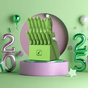imarku green 14 PCS Knife Set with Block, Sharp Knife Set with Built-in Sharpener, Japanese Stainless Steel Kitchen Knife Set,  Best Gift