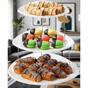 Elegant 3-Tier Serving Tray Collapsible Design for Easy Storage - Perfect for Sandwiches, Cakes, Cheese & Deli Meats - Foldable Decorative Party Platter - Space-Saving Reusable Serving Dish