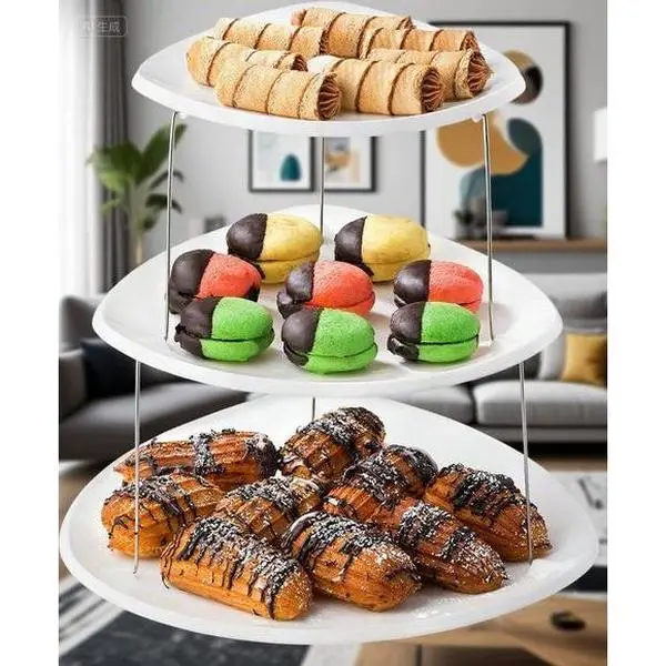 Elegant 3-Tier Serving Tray Collapsible Design for Easy Storage - Perfect for Sandwiches, Cakes, Cheese & Deli Meats - Foldable Decorative Party Platter - Space-Saving Reusable Serving Dish