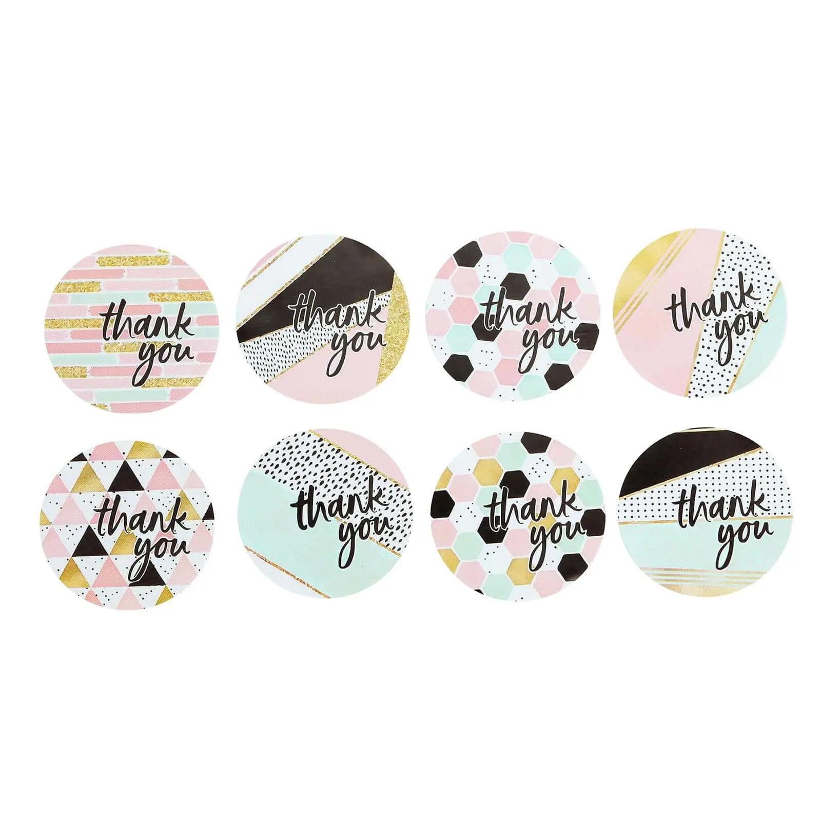 500pcs 1.5" Circle Sticker Label Roll - Matte Paper Sticky Decorative Labels, Assorted Colors Black-White-Gold-Pink Geometric Design for DIY Envelope Seals