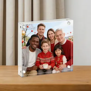 Nordic Style Home Photo Frame, Transparent Square Acrylic Magnetic Picture Frame Desktop Type, Modern Minimalist Design