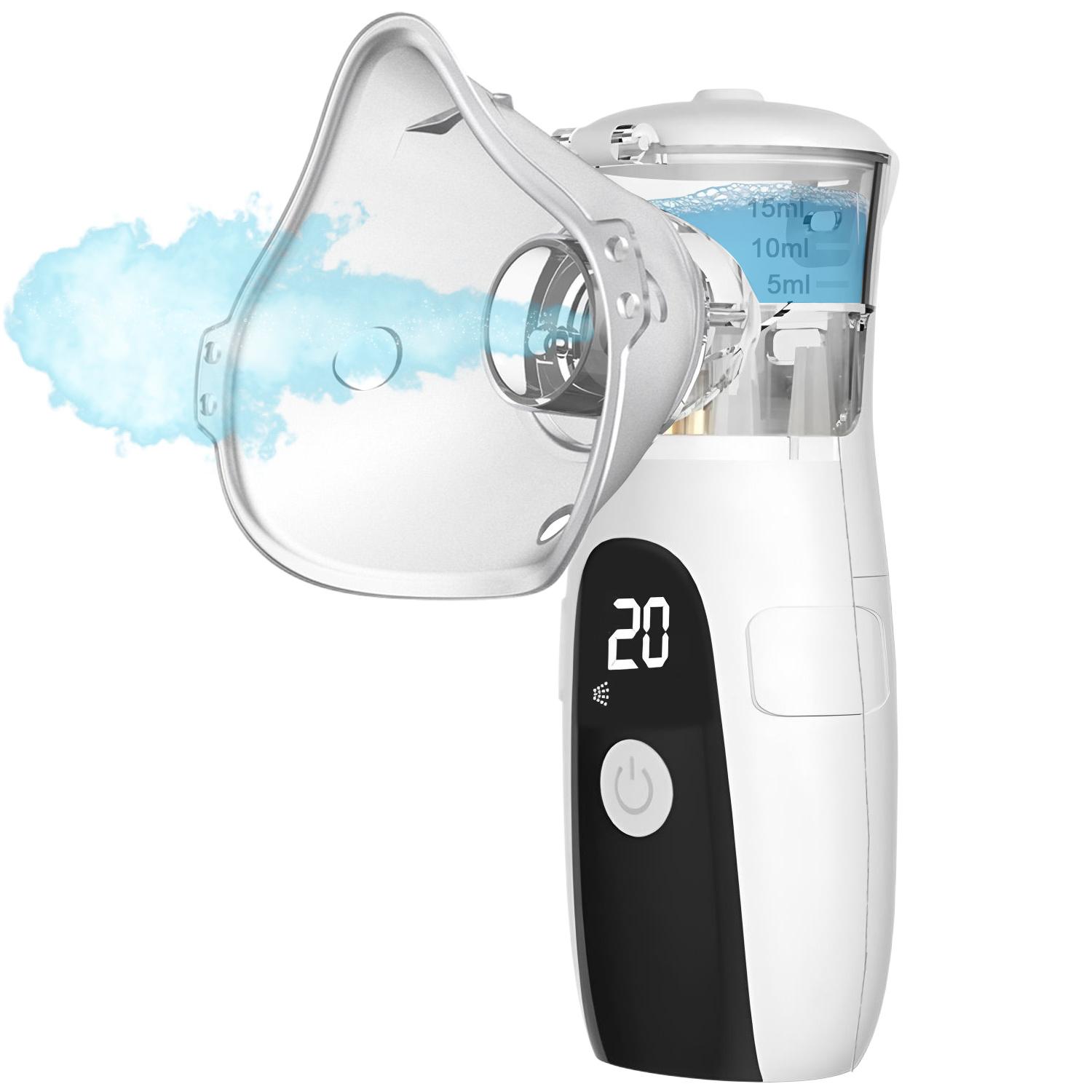 Portable Nebulizer for Adults and Kids, Rechargeable Nebulizer, USB-Powered Nebulizer with LED Display and Auto-Cleaning, Quiet Operation, Easy to Use