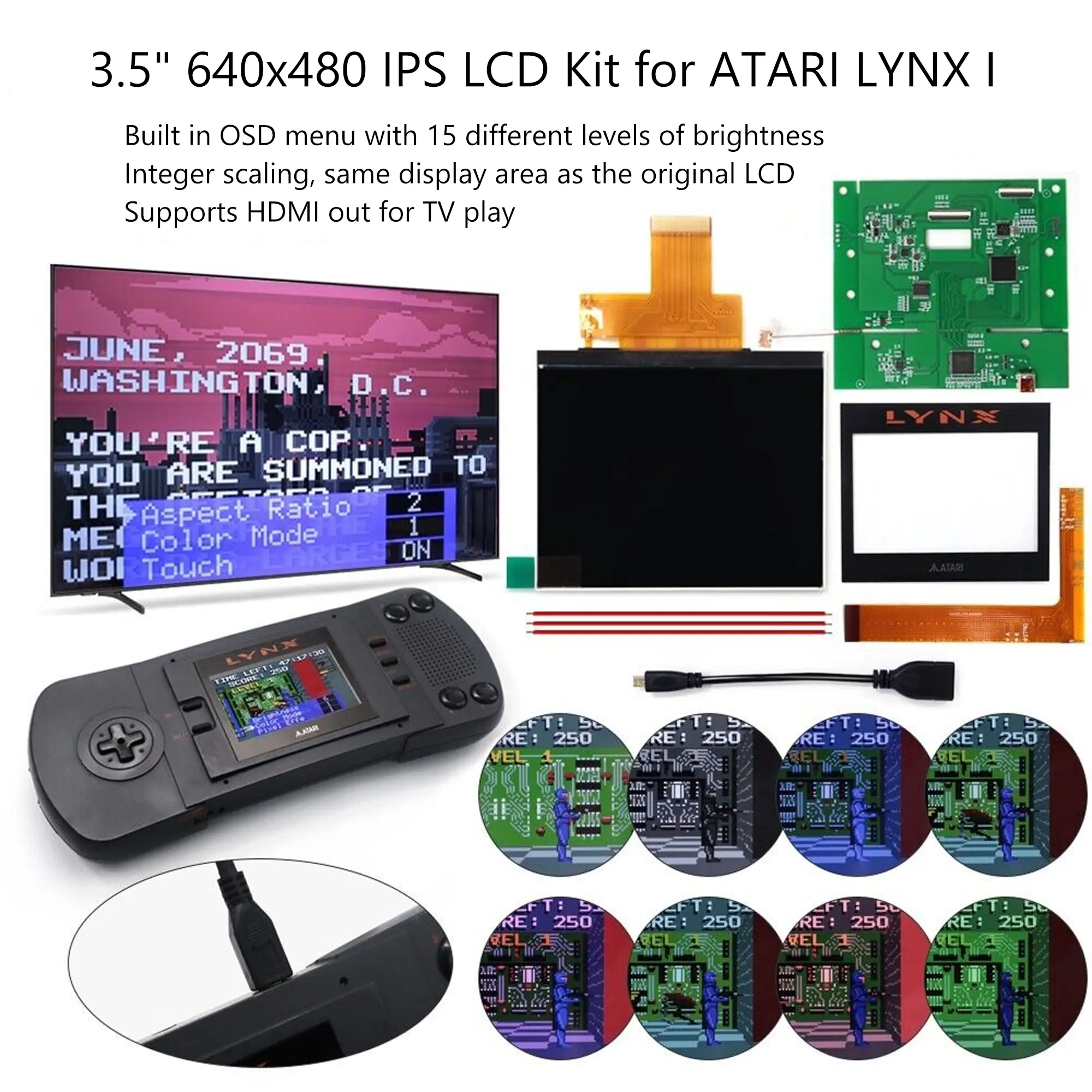Replacement LCD and HDMI Out Kit for the Atari LYNX 1