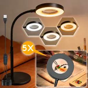 10x Magnification LED Desk Lamp, Adjustable Arm and Clip, USB Powered, 3 Color Temperatures, Ideal for Reading, Nail Care, Sewing, Inspection