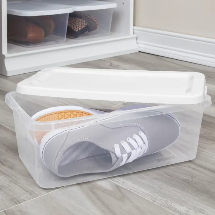 10-Pack Clear Small Storage Bins with Lids, 6 Qt Plastic Containers with White Snap-On Lids for Home Organization