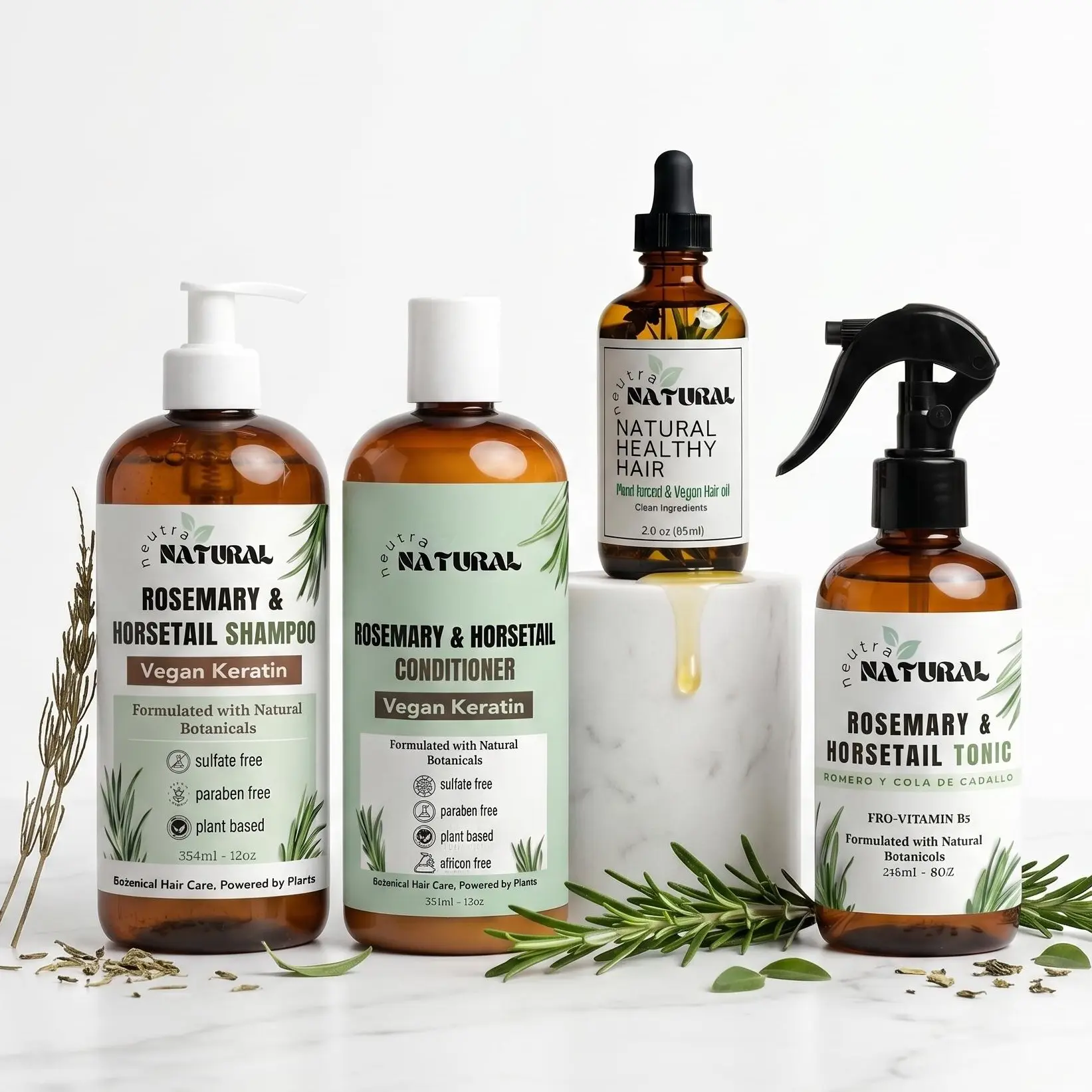 NEUTRA NATURAL Extra Virgin Olive Oil Moisturizer - Tea Tree, Coffee, Rosemary, Castor, Cinnamon Oils, Vegan Clean Beauty Daily Treatment for Dry Scalp, Wavy Hair