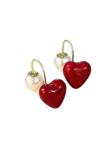 Valentine's Day Gift Glaze Heart Pearl Earrings, Stylish Women's Jewelry Gifts for Daily Wear & Special Occasions