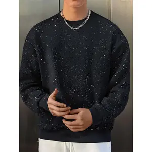 Casual Crew Neck Sweatshirt with Sparkling Star Design, Long Sleeve, All-Season Comfort, Casual Wear, Casual Attire, Everyday Style, Trendy Sweater