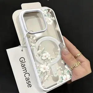 White Blossom Branch Phone Case Delicate Watercolor Floral Style for iPhone 17 16 15 14 13 12 11 Plus Pro Max Acrylic Frosted Magnetic Suction Case