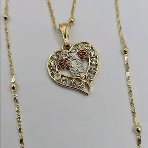 NECKLACE Heart Virgin Mary with roses Gold-plated