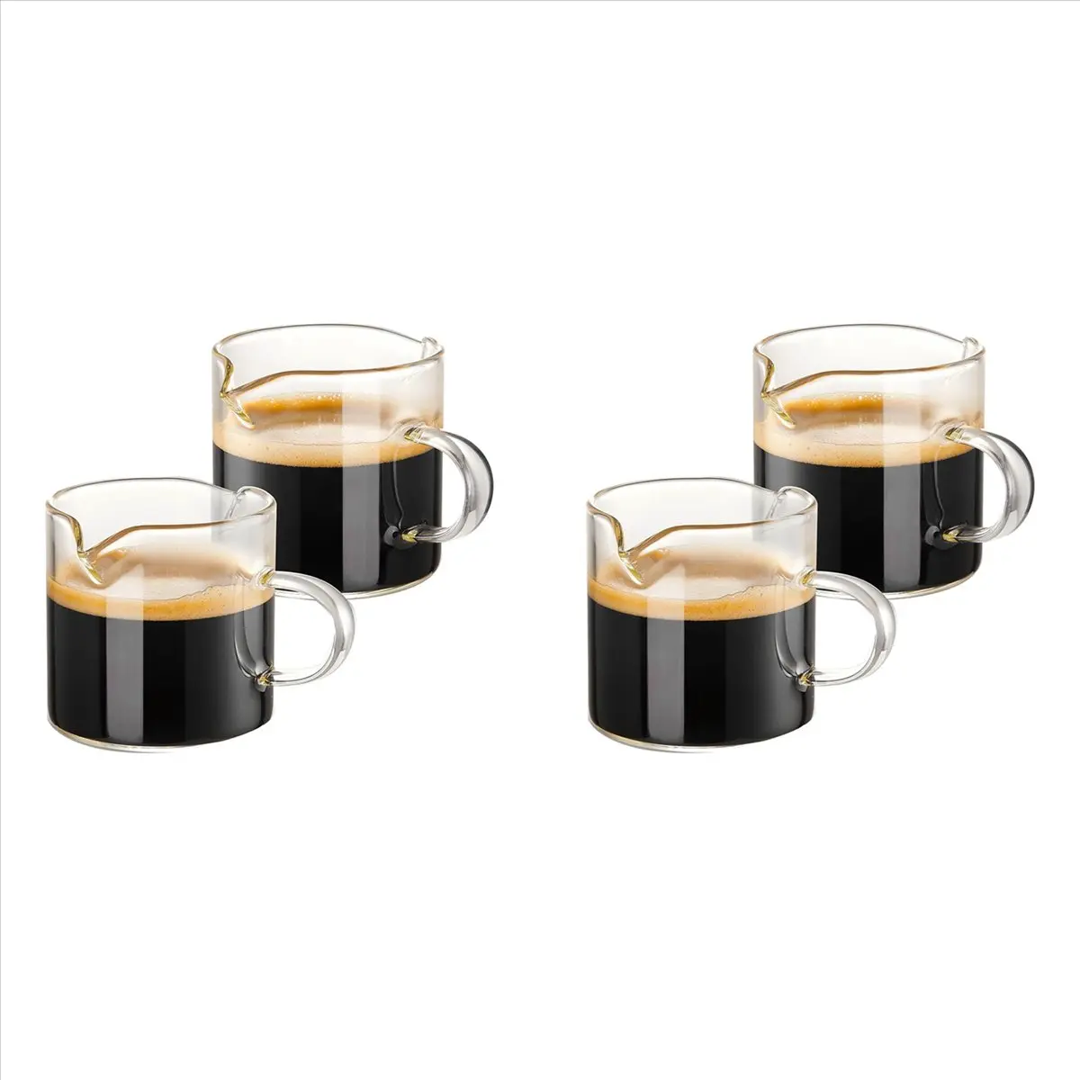 Espresso Cups Set of 4, 4 OZ Double Spouts Cups, Espresso Shot Glasses, Milk Cup with Handle, Clear Glass, Espresso