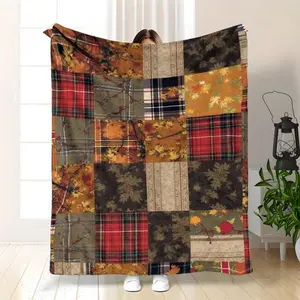 Cozy Plaid Throw Blanket - Soft Lightweight All-Season Bedspread With Autumn-Inspired Plaid Patterns In Brown/Beige/Red/Black/White, French Country Style Sofa, Bed, Office & Outdoor Use - Durable Easy-Care Holiday Decor H