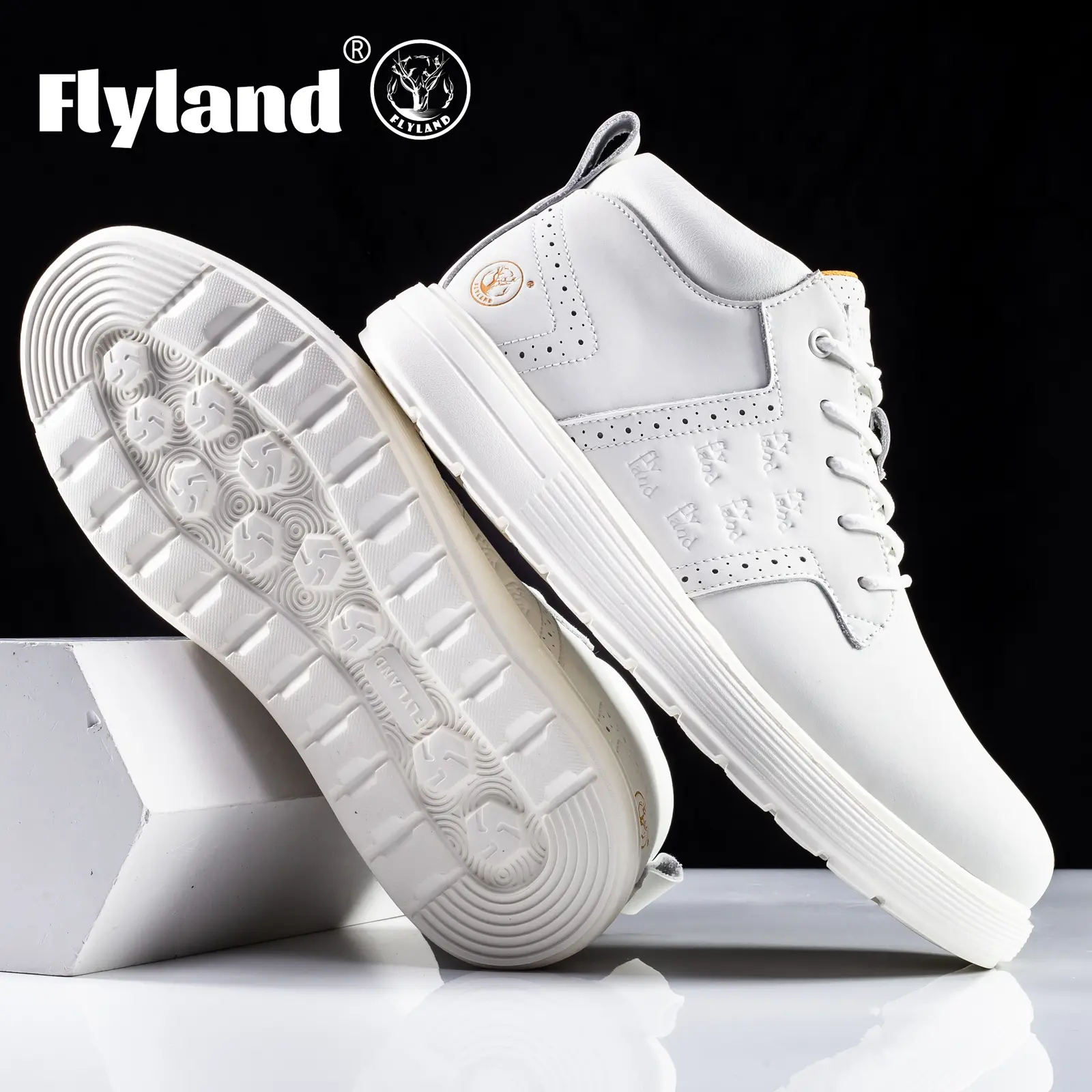 FLYLAND Men's Retro Cow Hide Genuine Leather Handmade Laces Chukka Boots - Geometric All-Seasons Vintage Footwear for Daily Casual, Work Use
